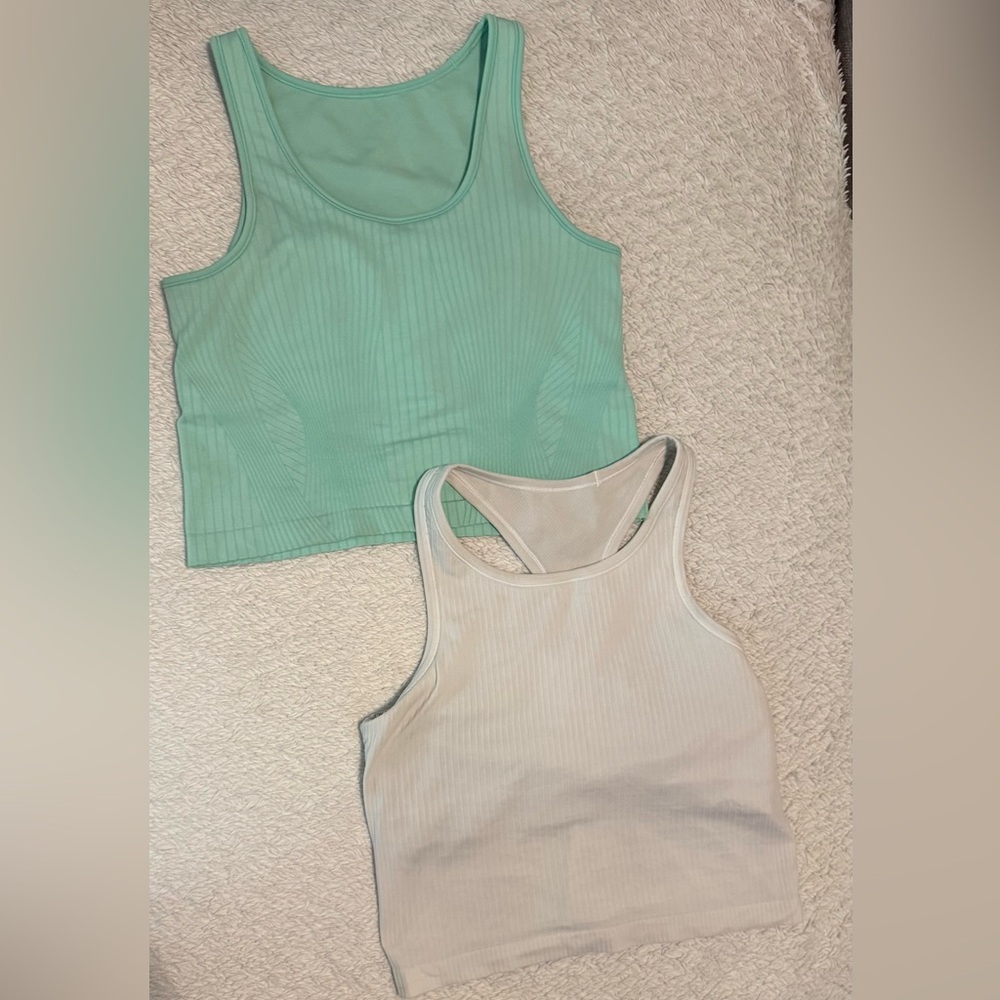 Lululemon Mint and White Ribbed Ebb Street Crop Tops 25$ each or 40$ for both